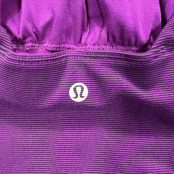 Lululemon Power Y Tank Top Sz 6 Purple Stripe Criss Cross Back Built In Bra Yoga - Picture 4 of 11